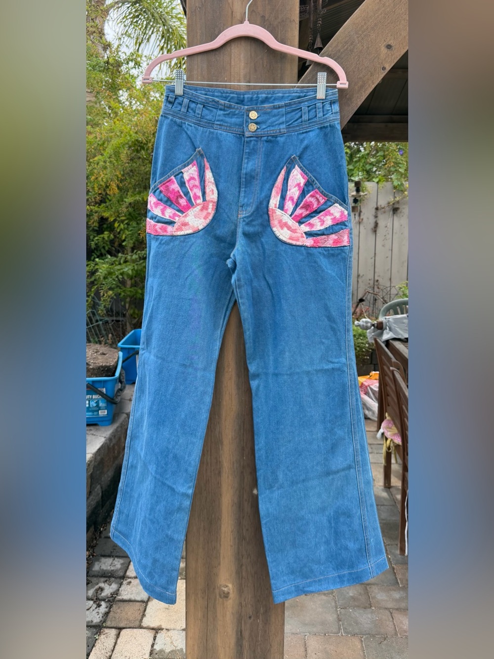 Chasing Unicorns Waiting for the Sun Blue Flared hand embroidered Jeans